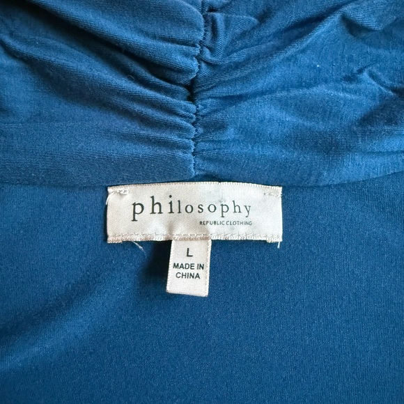 WORN ONCE Philosophy faux shawl collar blue duster sweater with pockets, size L - Picture 7 of 7